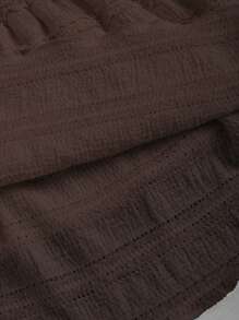 Sweetra 纯色荷叶边双层下摆半身裙，休闲度假风 Y2K 迷你短裙 - 棕色 - 查看 5