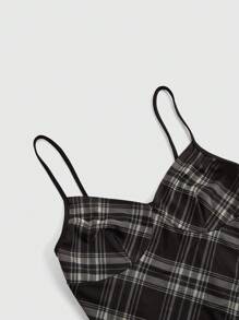 ROMWE Váy suông kẻ caro không tay cỡ lớn Fairycore dành cho nữ, phù hợp để mặc hàng ngày - màu nâu - Xem 3