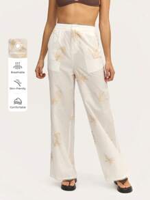 SHEIN Unity Quần ống rộng màu trắng với lớp vải mỏng nhẹ và kiểu dáng thoáng mát, lý tưởng khi kết hợp với áo crop top hoặc áo cánh nhẹ để tạo phong cách thời tiết ấm áp. - Màu be - Xem 3