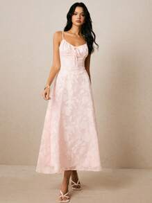 Poéselle 女士优雅提花设计前系带吊带连衣裙 - 粉色 - 查看 2