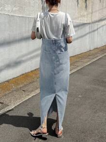 FRIFUL 女式休闲破洞牛仔连身裙 - 藍色 - 查看 4