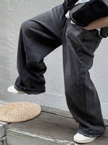 Dazy Kids 青少年男孩口袋直腿宽松休闲牛仔裤 - 灰色 - 查看 4