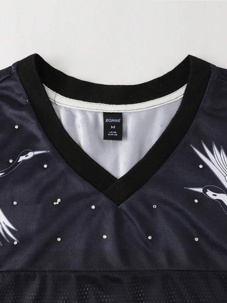 ROMWE MEN Prep Kaos Olahraga Lengan Pendek Pria dengan Motif Jala Berlian Berkilau - Hitam - View 5