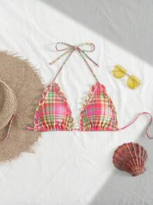 Swim Mod 1pc Women's Swimwear Random Print Triangle Halter Bikini Top For Summer Beach Vacation - Multicolor - View 3