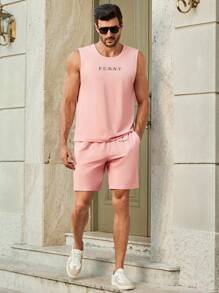 Manfinity VCAY 2pcs/Set Men's Casual Street Outdoor Beach Party Sleeveless Tank Top Set - Pink - View 2