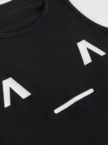 ROMWE Kawaii Subcultural Casual Emoticon Printed Women Fitted Camisole, Versatile - Black - View 2