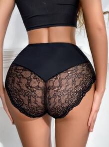 SHEIN Quần bó bụng co giãn cao ren liền mạch cho nữ, quần lót - màu đen - Xem 4