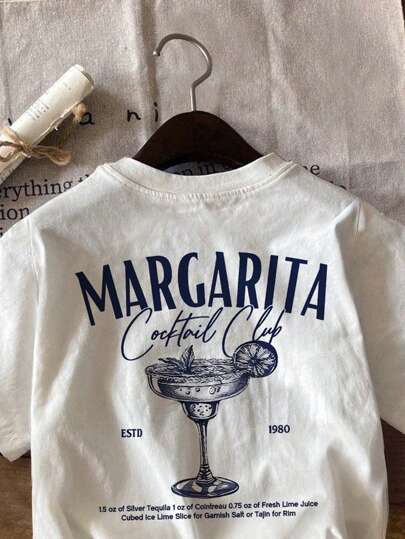 Attitoon Casual Crew Neck Short Sleeve Fitted Women's T-Shirt, Cocktail Print, Suitable For Summer Suitable For Going Out