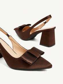 CUCCOO CHICEST 女士优雅方头粗跟一脚蹬高跟鞋，带蝴蝶结装饰，巧克力棕色，适合工作、约会、下午茶，百搭衣橱必备