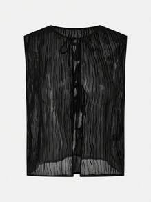 BizChic 2025 Summer New Music Festival Party Gathering Summer Top, Holiday Suitable For Wedding Guests, Brunch, Urban Fashion Commuter Daily Versatile Spring/Summer New Elegant Chic Daily Commute Work Date Vacation Breezy Graduation Season Black Pleated Tie-Bow Top - Black - View 1
