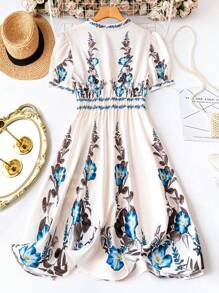 DreamSkyne Women's Elegant White Summer Mini Dress,Collared Short Sleeve Print Sun Dress For Bachelorette Party,Tea Party,Holiday,Business Casual Work Gown - Apricot - View 4
