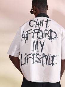 Camisa de trabajo de manga corta con cuello de contraste, de estilo de vida de la marca Sumwon Studios, con estampado urbano, ligera, de ajuste holgado, para uso casual en primavera y verano - Beis - Ver 1