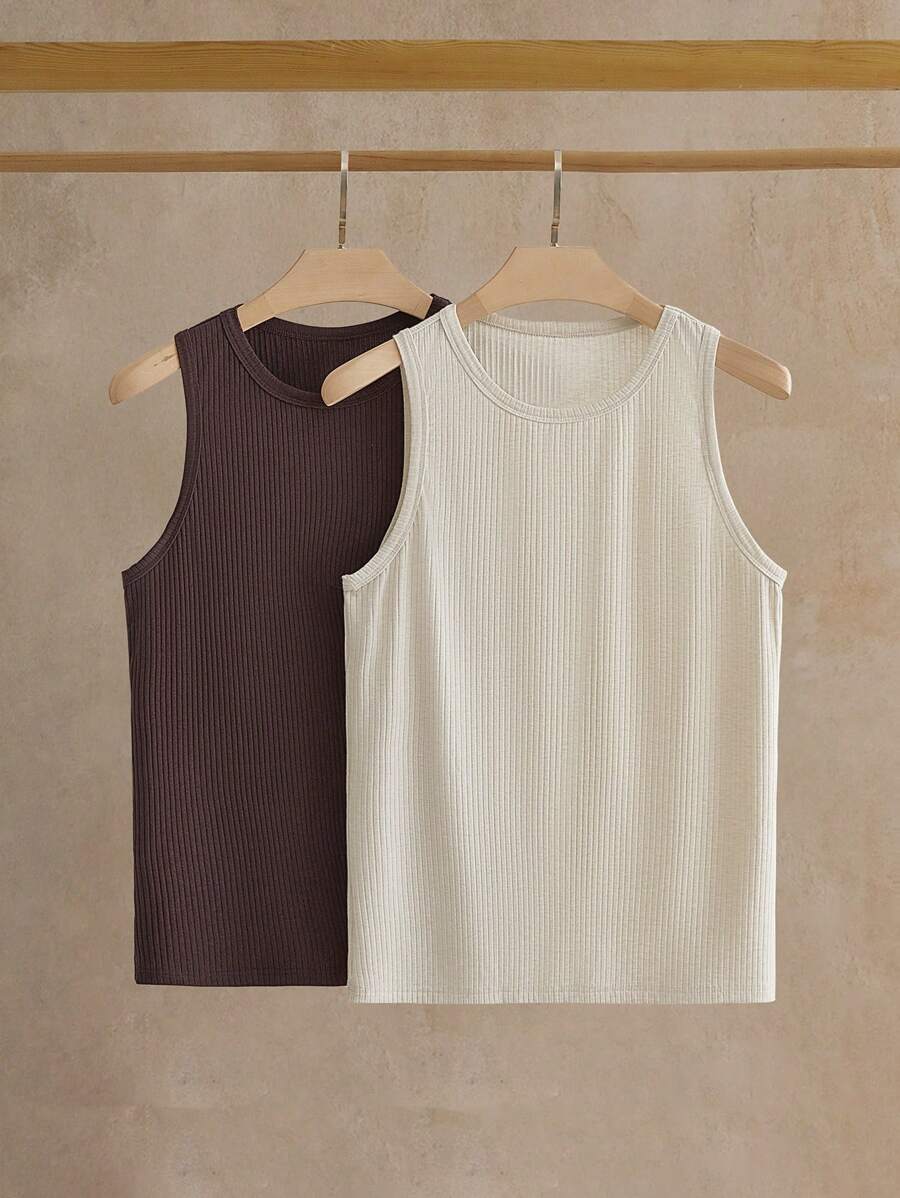 Manfinity VCAY 2 件装男士休闲修身无袖纯色背心，适合日常穿着 - 彩色 - 查看 1