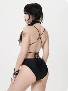 ROMWE Dark Gothic Style Butterfly Mesh Sheer Top, Halloween - Black - View 2