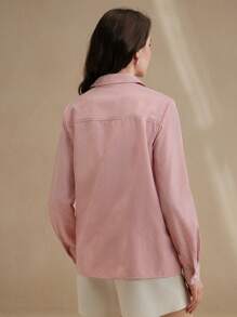 Anewsta Áo sơ mi dài tay họa tiết sọc thêu hoa thời trang đi làm thanh lịch cho nữ, lễ hội xuân hè tốt nghiệp - Màu Hồng Tươi - Xem 2