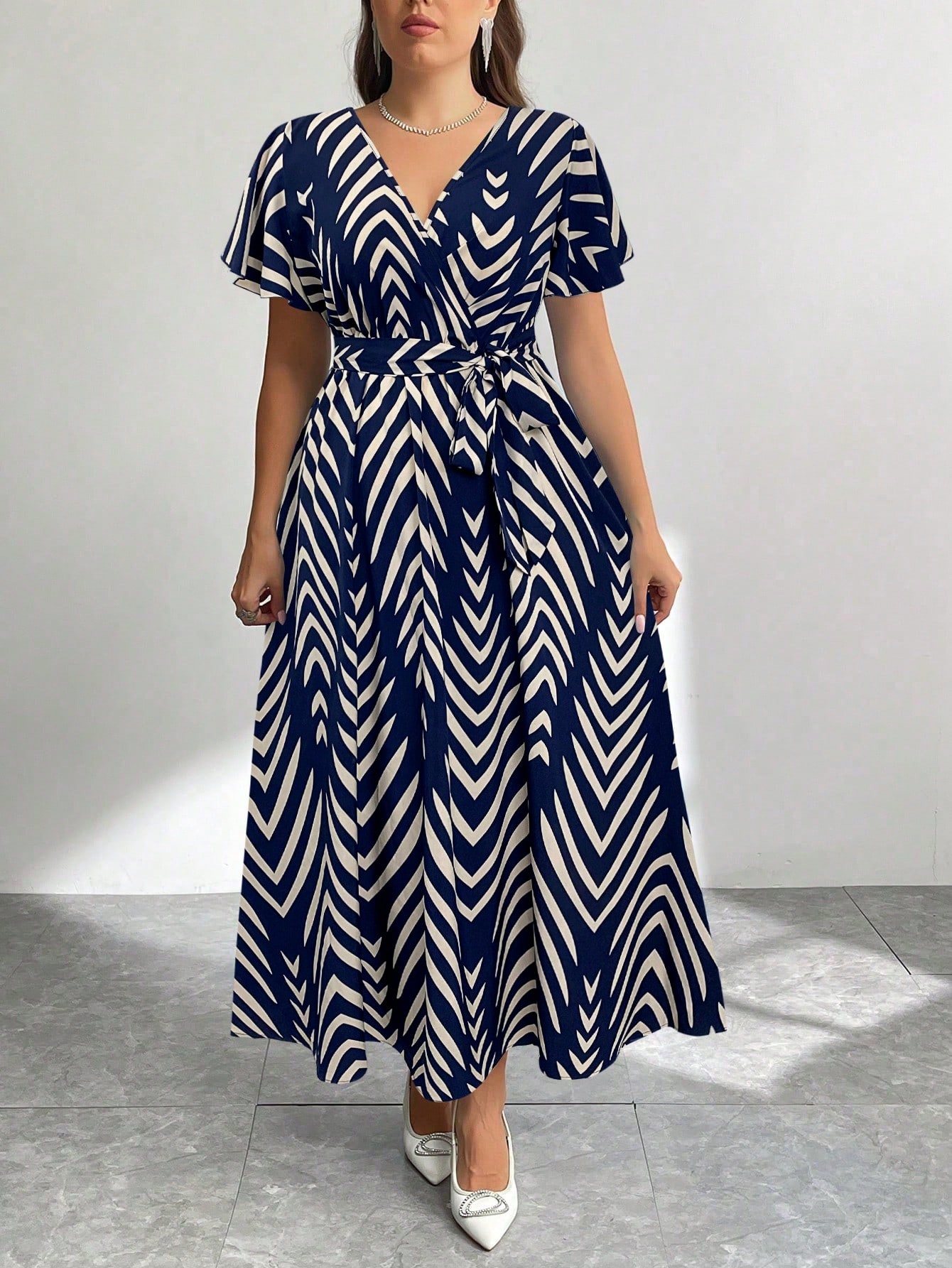 Firerie فستان متوسط الطول قابل للربط عند الخصر ذو...