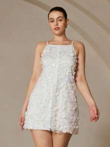 Aveloria Rosie Floral Embroidery 3D Pearl Decorated Dress, Minimalist Silhouette, Elegant Party Dress Vibe, Sleeveless Tank Mini Dress For Plus Size - Multicolor - View 4