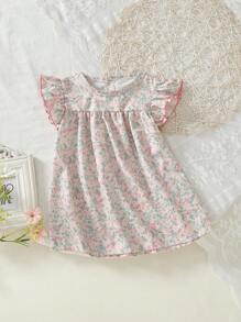 Baby Girls' Ditsy Floral Cap Sleeve Split Front Long Dress, Spring/Summer Baby Loungewear - Multicolor - View 1