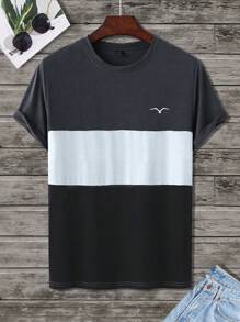 Manfinity Homme Men's Color Block Short Sleeve Round Neck T-Shirt, Fashionable For Summer - Multicolor - View 3