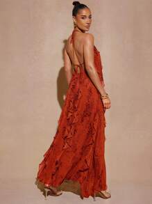 Hauture 全身印花挂脖系带露背休闲宽松长裙 - 彩色 - 查看 6