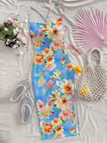 Soleia 女士花卉印花无袖紧身连衣裙，适合夏季度假 - 彩色 - 查看 1