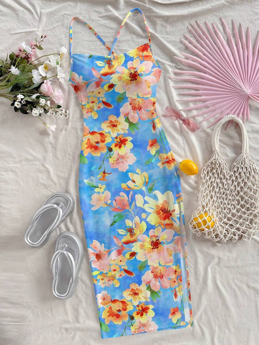 Soleia 女士花卉印花无袖紧身连衣裙,适合夏季度假 - 彩色 - 查看 1