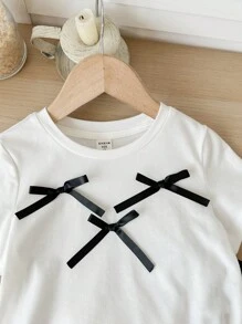 2件套少女针织圆领T恤和迷你裙 - 黑與白 - 查看 5