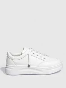 CUCCOO EASI Women Minimalist Fashionable Comfortable Flat Lace-Up Casual White Sneaker For Summer Vacation Shoes Summer Sports Shoes Casual Shoes Back To School Shoes College Student Shoes Fall, Spring/Autumn Versatile Shoes For Women Shoes For Women Sneakers Spring Shoes Easter Tainers