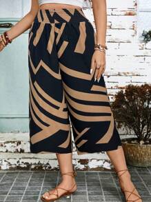 女式加大码高腰宽松纯色阔腿裤，休闲和办公室服装，夏季