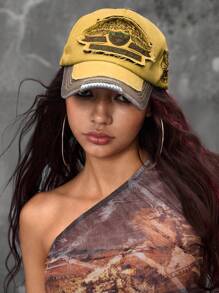 ROMWE Grunge Punk 1 件复古街头星星印花棒球帽，Y2K 别致英文标语棒球帽，休闲个性化刺绣，可调节尺寸