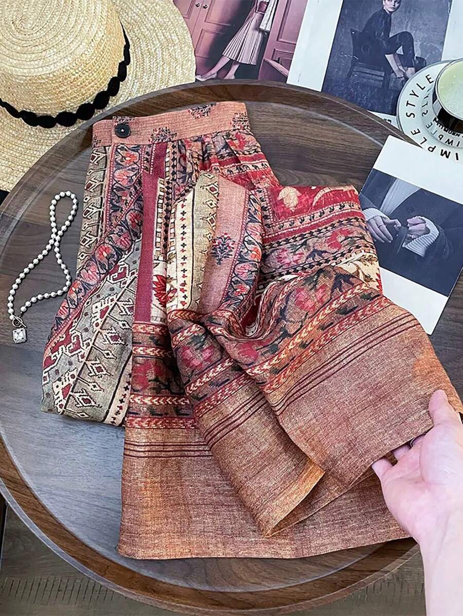 Franclia Quần dài mùa hè rộng rãi phong cách retro cho nữ - Đỏ - Xem 1