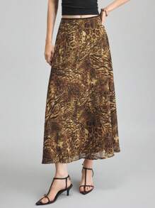 Ontre 2025 女士夏季时尚豹纹长裙，休闲海滩度假裙，适合独立日、圣约翰节、办公室、海滩度假、茶会、派对 - 彩色 - 查看 3