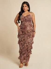 SHEIN X Scheana SHEIN BAE 夏季海滩度假豹纹荷叶边蛋糕连衣裙，适合日常约会、夜间外出、夜总会、派对、聚会、泳池派对、返校季服装、返校季服装、节日连衣裙女装、音乐节服装、乡村音乐节服装、演唱会服装 - 彩色 - 查看 7