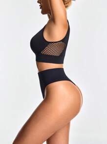 SHEIN Women Solid Color Hollow Bra & Panties Shapewear Set