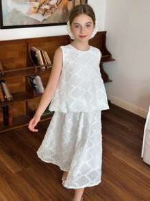 DAZY Ensemble tenue automne pour préadolescente : Top sans manches col rond pour fille + Jupe - Blanc - Voir 7