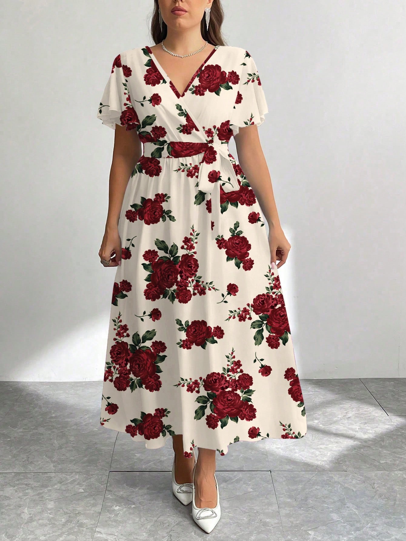 Modelyn فستان سترة تقليدي مزخرف بنمط زهري فضفاض مق...