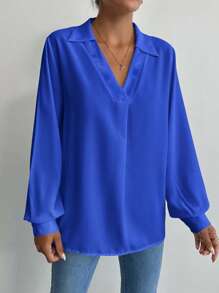 EURMUSE Lapel Casual Shirt - Blue - View 3