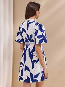 Almamuse Robe courte élégante pour femmes à col V avec imprimé floral
