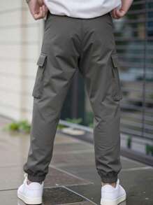 Manfinity LEGND Pantalones casuales de carga con cintura elástica para hombre, pantalones tipo cargo jogger de estilo carga para hombres