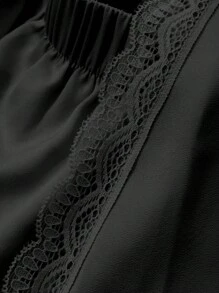 DAZY 2pcs Women Lace Satin Tie-Front Top And Super Shorts Pajama Sleepwear Set, Fall Winter Clothes