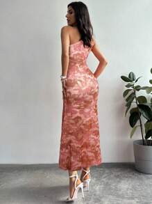 Firerie 女士优雅花卉印花单肩鱼尾下摆扭褶长裙，适合度假、约会、音乐节 - 彩色 - 查看 2