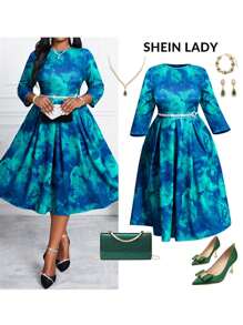 Fleurora 秋冬优雅复古工作彩色针织喇叭裙新品A字裙大码连衣裙深绿色连衣裙秋季婚礼宾客连衣裙 - 彩色 - 查看 10