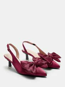 CUCCOO CURVES Pointed Toe High Heels Wide Fit Plus Size Satin Pumps, Elegant Burgundy, Suitable For All Seasons - Burgundy - View 2