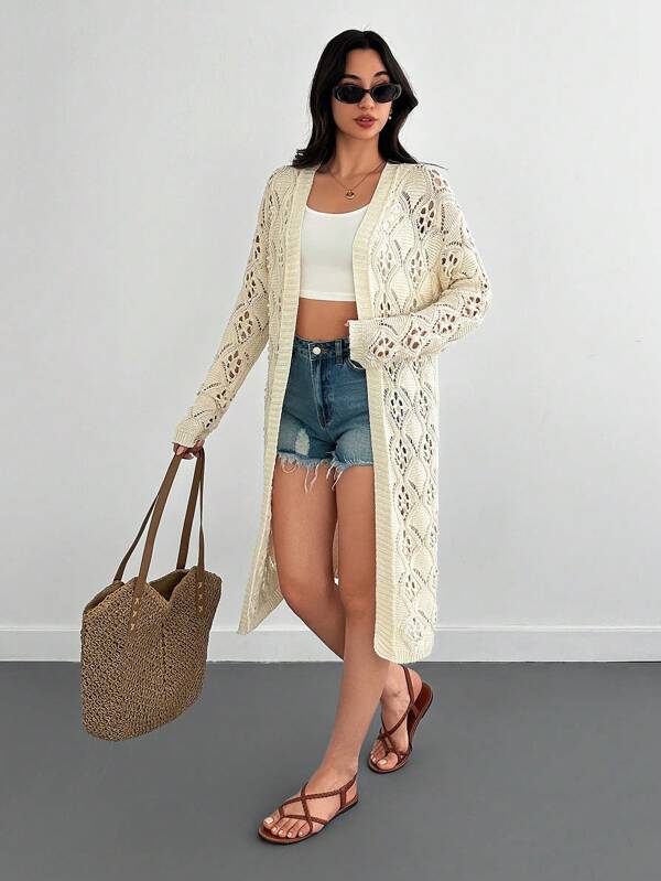 SHEIN Tall Cardigan ușor croșetat Frenchy, mărime înaltă