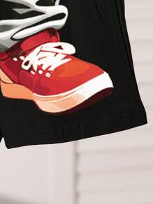 Ensemble 2 pièces t-shirt à manches courtes et shorts, imprimé ourson de bande dessinée pour jeune garçon, été - Noir - Voir 3
