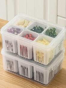 1pc Multi-Grid Food Storage Storage Box For Home, Fresh-Keeping Box For Ginger And Garlic, Wholesale Kitchen Refrigerator Fruit Food Preservation Draining Box - White - View 5
