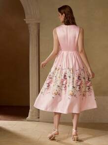 MOTF PREMIUM 花卉印花喇叭下摆连衣裙 - 粉色 - 查看 3