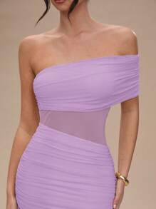 SHEIN BAE 女士夏季服装纯杏色褶皱性感透视长裙女士夏季连衣裙/舞会礼服/婚礼宾客礼服女士/毕业礼服