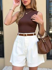 INAWLY 2件套女式纯色休闲无袖背心和短裤套装 - 彩色 - 查看 1