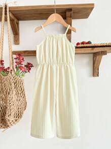 SHEIN Baby Girl 0-3 Years Spring/Summer Cute Textured Fabric Crochet Checkered Breathable Strawberry Fruit Overall Jumpsuit, Beige - Multicolor - View 3
